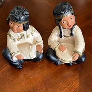 Vintage 1954 Pair of Native American Statues Universal Statuary Co Chicago